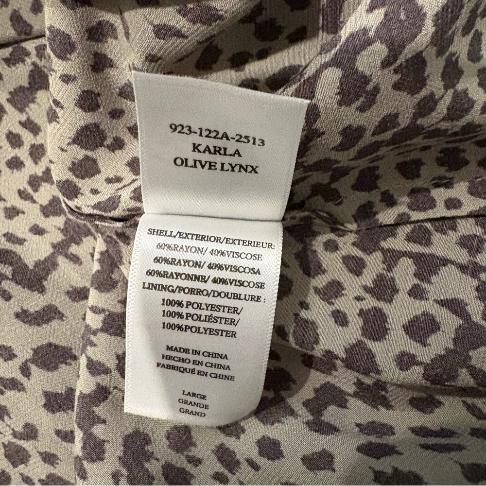 Rails Karla Animal Print Mini Dress in Olive Lynx, Sz L - Picture 14 of 14